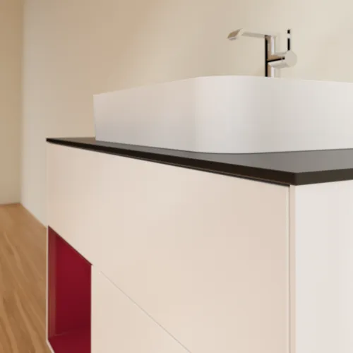 VILLEROY BOCH Toaletní skříňka Finion, s osvětlením, 2 výsuvy, 1000 x 603 x 501 mm, bílý matný lak / pivoňkový matný lak / černé matné sklo #F362HBMT, obrázek 6