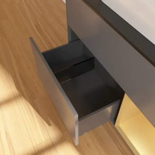 VILLEROY BOCH Toaletní skříňka Finion, s osvětlením, 2 výsuvy, 1000 x 603 x 501 mm, antracit matný lak / zlatý matný lak / černé matné sklo #F372HFGK, obrázek 7
