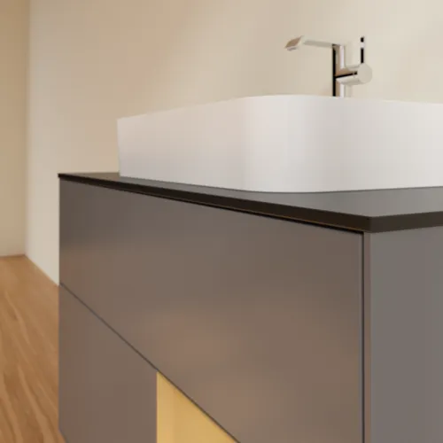 VILLEROY BOCH Toaletní skříňka Finion, s osvětlením, 2 výsuvy, 1000 x 603 x 501 mm, antracit matný lak / zlatý matný lak / černé matné sklo #F372HFGK, obrázek 6