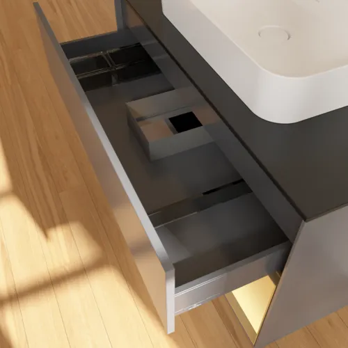 VILLEROY BOCH Toaletní skříňka Finion, s osvětlením, 2 výsuvy, 1000 x 603 x 501 mm, antracit matný lak / zlatý matný lak / černé matné sklo #F372HFGK, obrázek 8