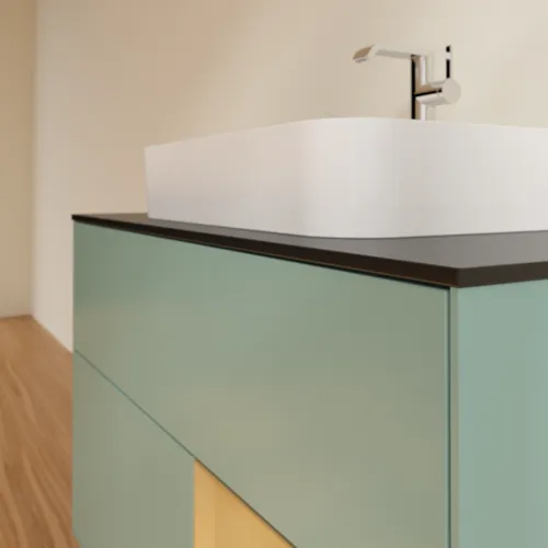 VILLEROY BOCH Toaletní skříňka Finion, s osvětlením, 2 výsuvy, 1000 x 603 x 501 mm, olivový matný lak / zlatý matný lak / černé matné sklo #F372HFGM, obrázek 6