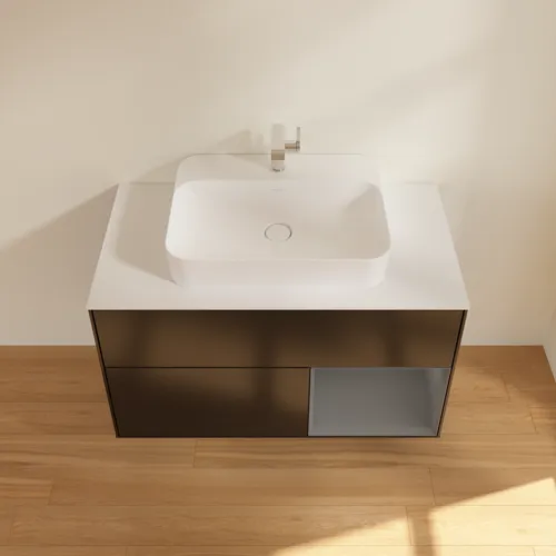 VILLEROY BOCH Toaletní skříňka Finion, s osvětlením, 2 výsuvy, 1000 x 603 x 501 mm, černý matný lak / antracitový matný lak / bílé matné sklo #F371GKPD, obrázek 4