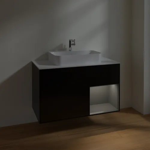 VILLEROY BOCH Toaletní skříňka Finion, s osvětlením, 2 výsuvy, 1000 x 603 x 501 mm, černý matný lak / antracitový matný lak / bílé matné sklo #F371GKPD, obrázek 5