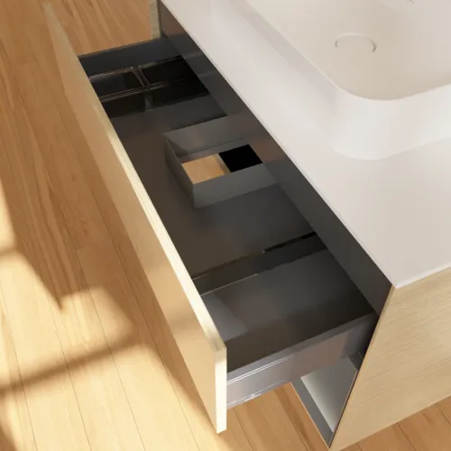 VILLEROY BOCH Toaletní skříňka Finion, s osvětlením, 2 výsuvy, 1000 x 603 x 501 mm, dubová dýha / antracitový matný lak / bílé matné sklo #F371GKPC, obrázek 8