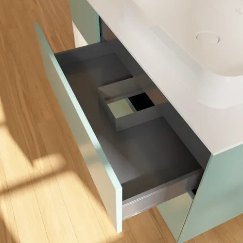 VILLEROY BOCH Toaletní skříňka Finion, s osvětlením, 3 výsuvy, 1200 x 603 x 501 mm, olivový matný lak / bílý matný lak / bílé matné sklo #F391MTGM, obrázek 8
