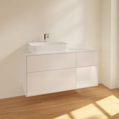VILLEROY BOCH Toaletní skříňka Finion, s osvětlením, 3 výsuvy, 1200 x 603 x 501 mm, lesklý bílý lak / lesklý bílý lak / sklo bílé matné #F401GFGF, obrázek 2