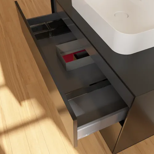 VILLEROY BOCH Toaletní skříňka Finion, s osvětlením, 2 výsuvy, 1000 x 603 x 501 mm, černý matný lak / pivoňkový matný lak / černé matné sklo #F362HBPD, obrázek 8