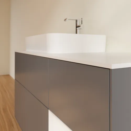 VILLEROY BOCH Toaletní skříňka Finion, s osvětlením, 3 výsuvy, 1200 x 603 x 501 mm, antracit matný lak / lesklý bílý lak / sklo bílé matné #F401GFGK, obrázek 6