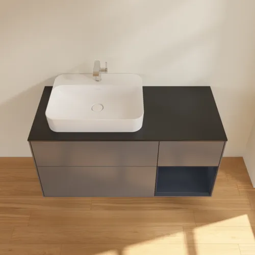 VILLEROY BOCH Toaletní skříňka Finion, s osvětlením, 3 výsuvy, 1200 x 603 x 501 mm, antracitový matný lak / půlnoční modrý matný lak / černé matné sklo #F402HGGK, obrázek 4