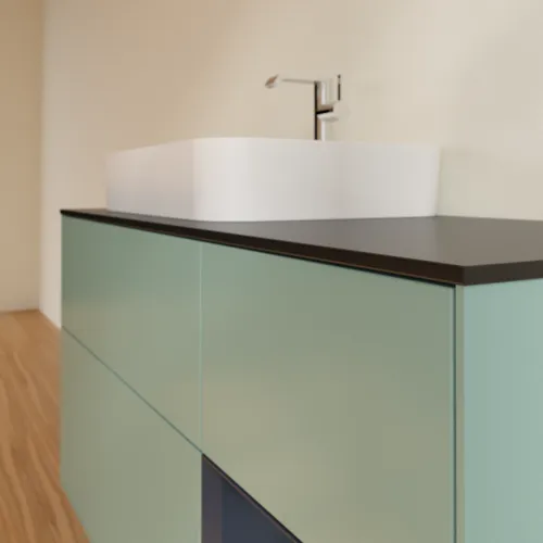 VILLEROY BOCH Toaletní skříňka Finion, s osvětlením, 3 výsuvy, 1200 x 603 x 501 mm, olivový matný lak / půlnoční modrý matný lak / černé matné sklo #F402HGGM, obrázek 6
