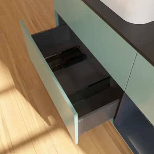 VILLEROY BOCH Toaletní skříňka Finion, s osvětlením, 3 výsuvy, 1200 x 603 x 501 mm, olivový matný lak / půlnoční modrý matný lak / černé matné sklo #F402HGGM, obrázek 7