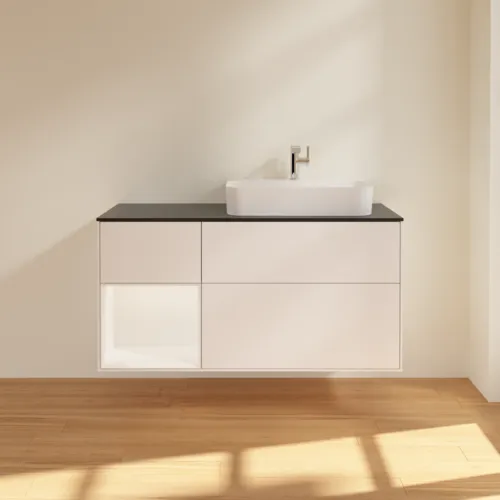 VILLEROY BOCH Toaletní skříňka Finion, s osvětlením, 3 výsuvy, 1200 x 603 x 501 mm, bílý matný lak / bílý matný lak / černé matné sklo #F392MTMT, obrázek 3