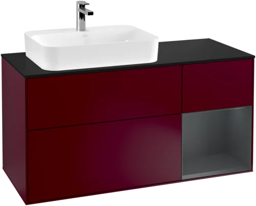 VILLEROY BOCH Toaletní skříňka Finion, s osvětlením, 3 výsuvy, 1200 x 603 x 501 mm, Peony Matt Lacquer / Midnight Blue Matt Lacquer / Glass Black Matt #F402HGHB