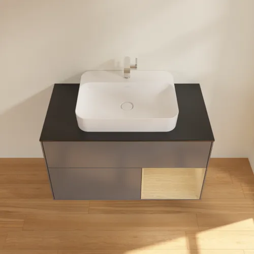 VILLEROY BOCH Toaletní skříňka Finion, s osvětlením, 2 výsuvy, 1000 x 603 x 501 mm, antracitový matný lak / dubová dýha / černé matné sklo #F372PCGK, obrázek 4