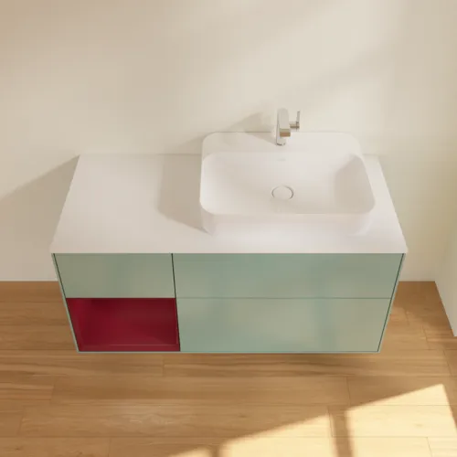 VILLEROY BOCH Toaletní skříňka Finion, s osvětlením, 3 výsuvy, 1200 x 603 x 501 mm, olivový matný lak / pivoňkový matný lak / bílé matné sklo #F391HBGM, obrázek 4