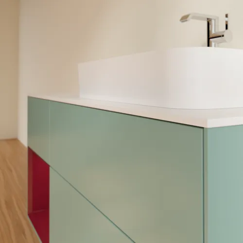 VILLEROY BOCH Toaletní skříňka Finion, s osvětlením, 3 výsuvy, 1200 x 603 x 501 mm, olivový matný lak / pivoňkový matný lak / bílé matné sklo #F391HBGM, obrázek 6