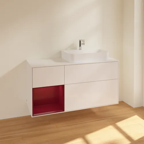 VILLEROY BOCH Toaletní skříňka Finion, s osvětlením, 3 výsuvy, 1200 x 603 x 501 mm, lesklý bílý lak / matný lak Pivoňka / matné bílé sklo #F391HBGF, obrázek 2
