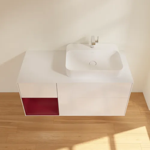 VILLEROY BOCH Toaletní skříňka Finion, s osvětlením, 3 výsuvy, 1200 x 603 x 501 mm, lesklý bílý lak / matný lak Pivoňka / matné bílé sklo #F391HBGF, obrázek 4