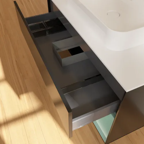 VILLEROY BOCH Toaletní skříňka Finion, s osvětlením, 2 výsuvy, 1000 x 603 x 501 mm, černý matný lak / olivový matný lak / bílé matné sklo #F371GMPD, obrázek 8