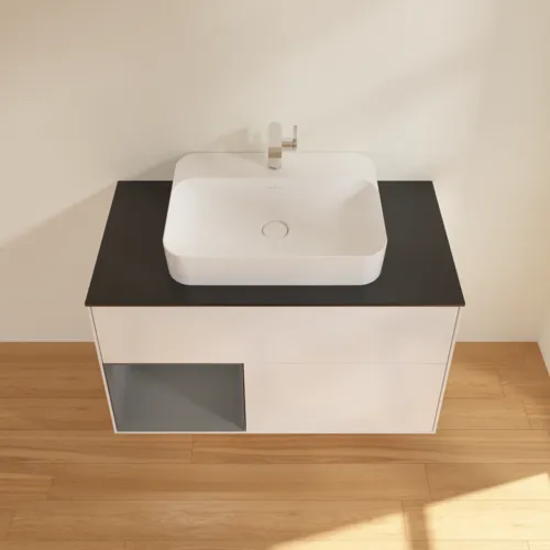 VILLEROY BOCH Toaletní skříňka Finion, s osvětlením, 2 výsuvy, 1000 x 603 x 501 mm, lesklý bílý lak / antracitový matný lak / černé matné sklo #F362GKGF, obrázek 4