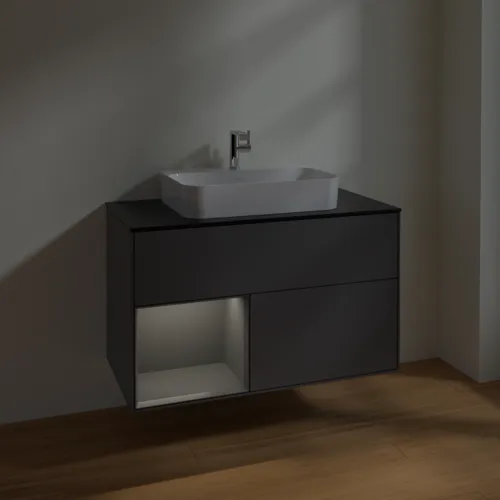 VILLEROY BOCH Toaletní skříňka Finion, s osvětlením, 2 výsuvy, 1000 x 603 x 501 mm, antracit matný lak / antracit matný lak / sklo černé matné #F362GKGK, obrázek 5