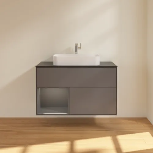 VILLEROY BOCH Toaletní skříňka Finion, s osvětlením, 2 výsuvy, 1000 x 603 x 501 mm, antracit matný lak / antracit matný lak / sklo černé matné #F362GKGK, obrázek 3
