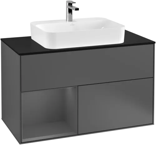 VILLEROY BOCH Toaletní skříňka Finion, s osvětlením, 2 výsuvy, 1000 x 603 x 501 mm, antracit matný lak / antracit matný lak / sklo černé matné #F362GKGK