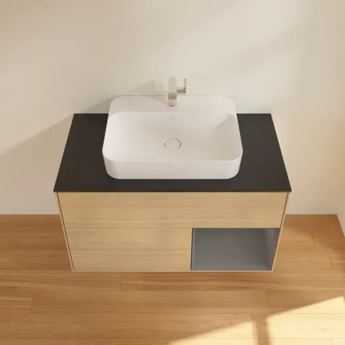VILLEROY BOCH Toaletní skříňka Finion, s osvětlením, 2 výsuvy, 1000 x 603 x 501 mm, dubová dýha / antracitový matný lak / černé matné sklo #F372GKPC, obrázek 4