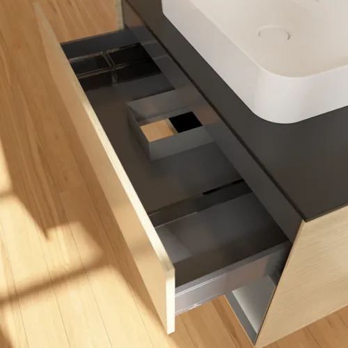 VILLEROY BOCH Toaletní skříňka Finion, s osvětlením, 2 výsuvy, 1000 x 603 x 501 mm, dubová dýha / antracitový matný lak / černé matné sklo #F372GKPC, obrázek 8