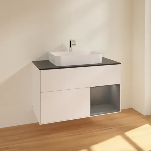 VILLEROY BOCH Toaletní skříňka Finion, s osvětlením, 2 výsuvy, 1000 x 603 x 501 mm, bílý matný lak / antracitový matný lak / černé matné sklo #F372GKMT, obrázek 2