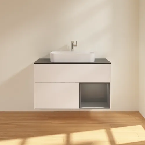 VILLEROY BOCH Toaletní skříňka Finion, s osvětlením, 2 výsuvy, 1000 x 603 x 501 mm, bílý matný lak / antracitový matný lak / černé matné sklo #F372GKMT, obrázek 3
