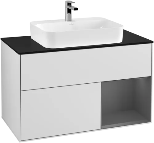 VILLEROY BOCH Toaletní skříňka Finion, s osvětlením, 2 výsuvy, 1000 x 603 x 501 mm, bílý matný lak / antracitový matný lak / černé matné sklo #F372GKMT, obrázek 1