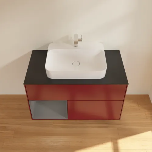 VILLEROY BOCH Toaletní skříňka Finion, s osvětlením, 2 výsuvy, 1000 x 603 x 501 mm, Pivoňka matný lak / Antracit matný lak / Sklo černé matné #F362GKHB, obrázek 4