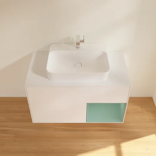 VILLEROY BOCH Toaletní skříňka Finion, s osvětlením, 2 výsuvy, 1000 x 603 x 501 mm, bílý matný lak / olivový matný lak / bílé matné sklo #F371GMMT, obrázek 4