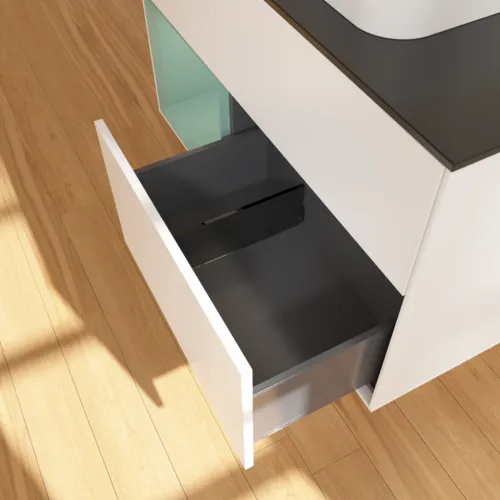 VILLEROY BOCH Toaletní skříňka Finion, s osvětlením, 2 výsuvy, 1000 x 603 x 501 mm, bílý matný lak / olivový matný lak / černé matné sklo #F362GMMT, obrázek 7