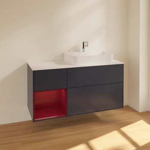 VILLEROY BOCH Toaletní skříňka Finion, s osvětlením, 3 výsuvy, 1200 x 603 x 501 mm, Midnight Blue Matt Lacquer / Peony Matt Lacquer / Glass White Matt #F391HBHG, obrázek 2