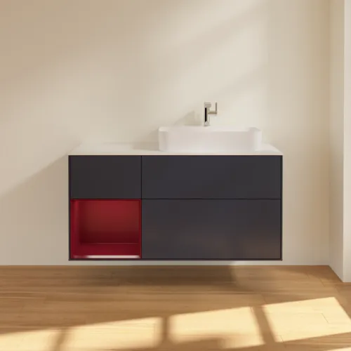 VILLEROY BOCH Toaletní skříňka Finion, s osvětlením, 3 výsuvy, 1200 x 603 x 501 mm, Midnight Blue Matt Lacquer / Peony Matt Lacquer / Glass White Matt #F391HBHG, obrázek 3