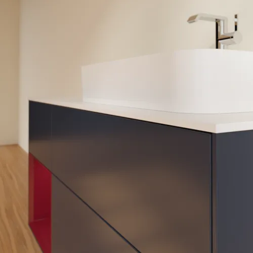 VILLEROY BOCH Toaletní skříňka Finion, s osvětlením, 3 výsuvy, 1200 x 603 x 501 mm, Midnight Blue Matt Lacquer / Peony Matt Lacquer / Glass White Matt #F391HBHG, obrázek 6