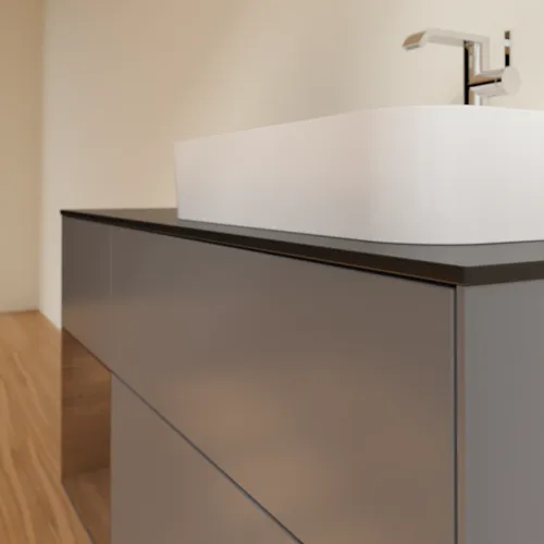 VILLEROY BOCH Toaletní skříňka Finion, s osvětlením, 3 výsuvy, 1200 x 603 x 501 mm, antracitový matný lak / ořechová dýha / černé matné sklo #F392GNGK, obrázek 6