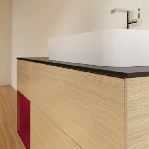 VILLEROY BOCH Toaletní skříňka Finion, s osvětlením, 3 výsuvy, 1200 x 603 x 501 mm, dubová dýha / matný lak Pivoňka / matné černé sklo #F392HBPC, obrázek 6