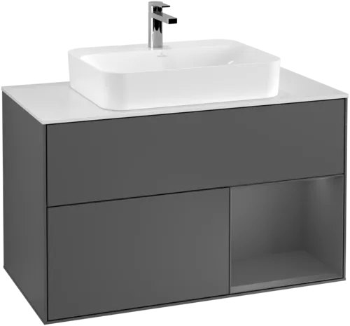 VILLEROY BOCH Toaletní skříňka Finion, s osvětlením, 2 výsuvy, 1000 x 603 x 501 mm, antracit matný lak / antracit matný lak / sklo bílé matné #F371GKGK, obrázek 1