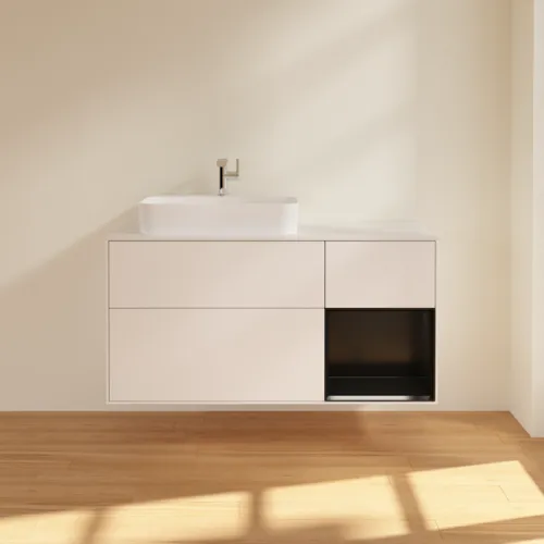 VILLEROY BOCH Toaletní skříňka Finion, s osvětlením, 3 výsuvy, 1200 x 603 x 501 mm, bílý matný lak / černý matný lak / bílé matné sklo #F401PDMT, obrázek 3