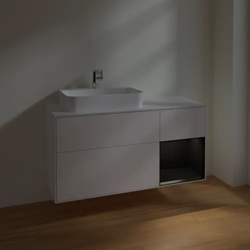 VILLEROY BOCH Toaletní skříňka Finion, s osvětlením, 3 výsuvy, 1200 x 603 x 501 mm, bílý matný lak / černý matný lak / bílé matné sklo #F401PDMT, obrázek 5