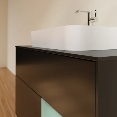 VILLEROY BOCH Toaletní skříňka Finion, s osvětlením, 2 výsuvy, 1000 x 603 x 501 mm, černý matný lak / olivový matný lak / černé matné sklo #F372GMPD, obrázek 6