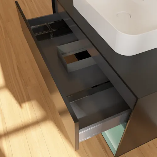VILLEROY BOCH Toaletní skříňka Finion, s osvětlením, 2 výsuvy, 1000 x 603 x 501 mm, černý matný lak / olivový matný lak / černé matné sklo #F372GMPD, obrázek 8