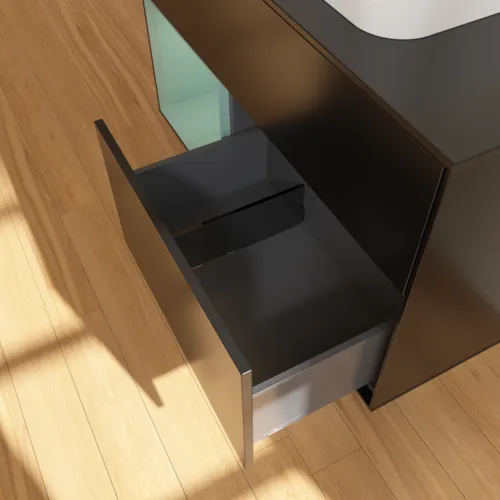 VILLEROY BOCH Toaletní skříňka Finion, s osvětlením, 2 výsuvy, 1000 x 603 x 501 mm, černý matný lak / olivový matný lak / černé matné sklo #F362GMPD, obrázek 7