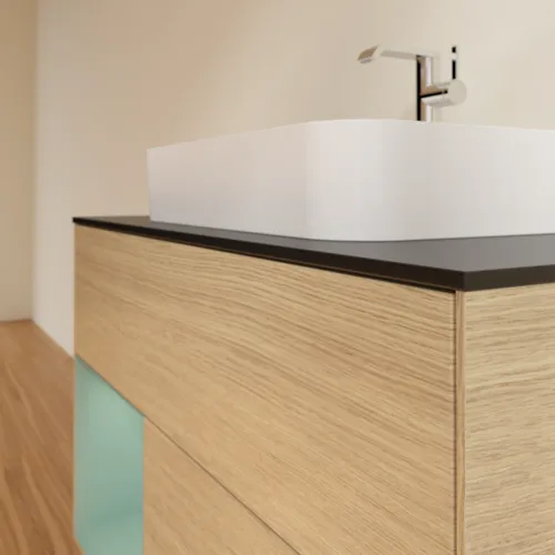 VILLEROY BOCH Toaletní skříňka Finion, s osvětlením, 2 výsuvy, 1000 x 603 x 501 mm, dubová dýha / olivově matný lak / sklo černé matné #F362GMPC, obrázek 6