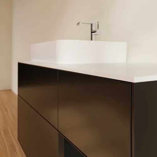 VILLEROY BOCH Toaletní skříňka Finion, s osvětlením, 3 výsuvy, 1200 x 603 x 501 mm, černý matný lak / černý matný lak / sklo bílé matné #F401PDPD, obrázek 6