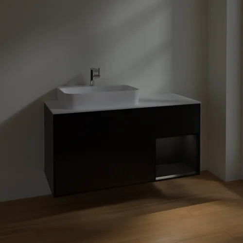 VILLEROY BOCH Toaletní skříňka Finion, s osvětlením, 3 výsuvy, 1200 x 603 x 501 mm, černý matný lak / černý matný lak / sklo bílé matné #F401PDPD, obrázek 5