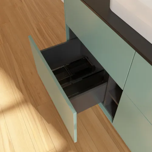 VILLEROY BOCH Toaletní skříňka Finion, 4 výsuvy, 1200 x 603 x 501 mm, olivový matný lak / sklo černé matné #F38200GM, obrázek 6